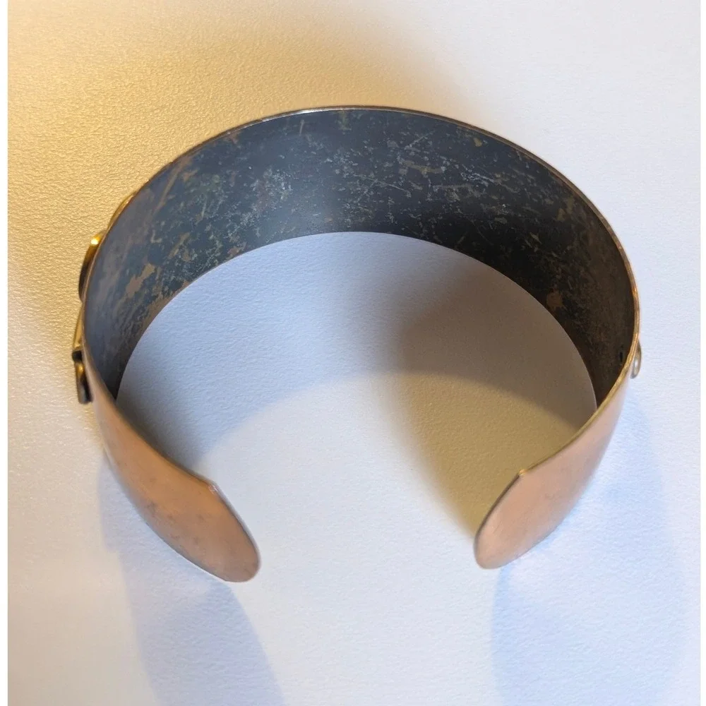 Vintage Genuine Copper Cuff Bracelet Brass Geometric Mixed Metal Wide Chunky